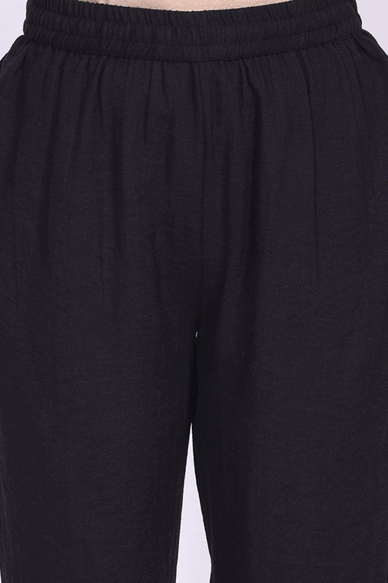 Black Solid Rayon Blend Straight Kurta with Straight Pant and Shawl Set