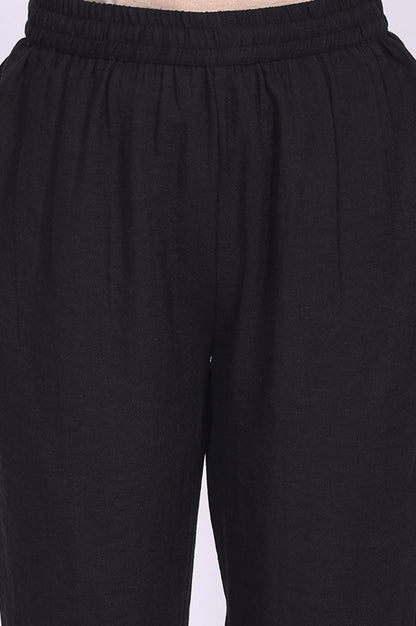 Black Solid Rayon Blend Straight Kurta with Straight Pant and Shawl Set