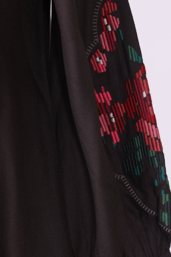 Brown Thread Embroidered Straight Winter Kurta with Pants Co-ord Set