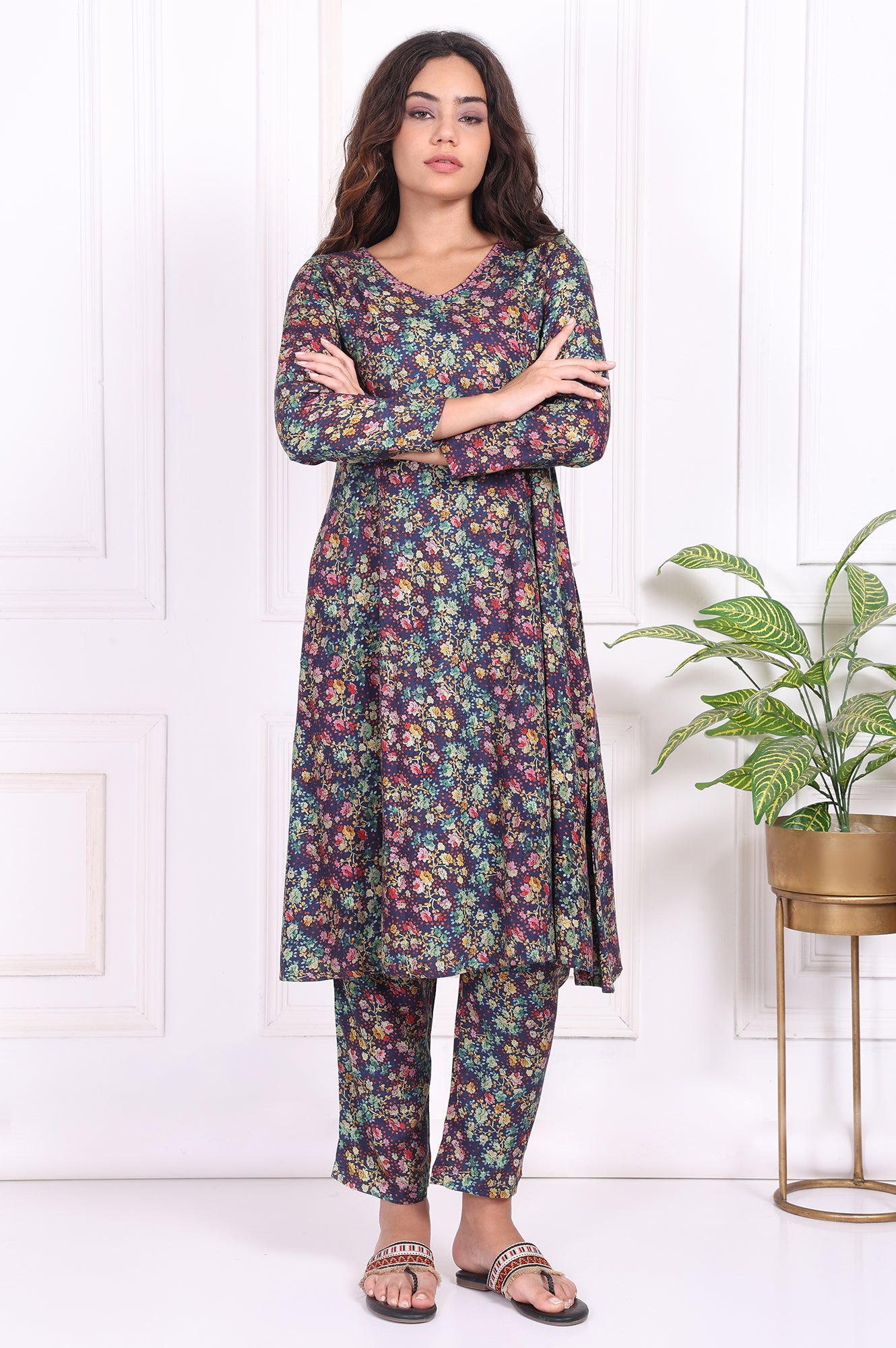 Multicolor Floral Printed Straight Rayon Kurta and Straight Pant Set