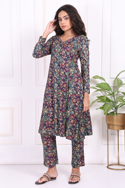 Multicolor Floral Printed Straight Rayon Kurta and Straight Pant Set