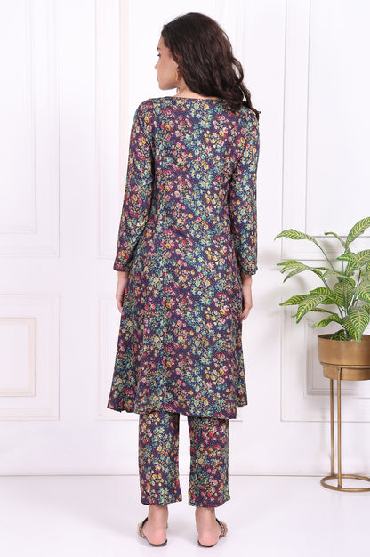 Multicolor Floral Printed Straight Rayon Kurta and Straight Pant Set