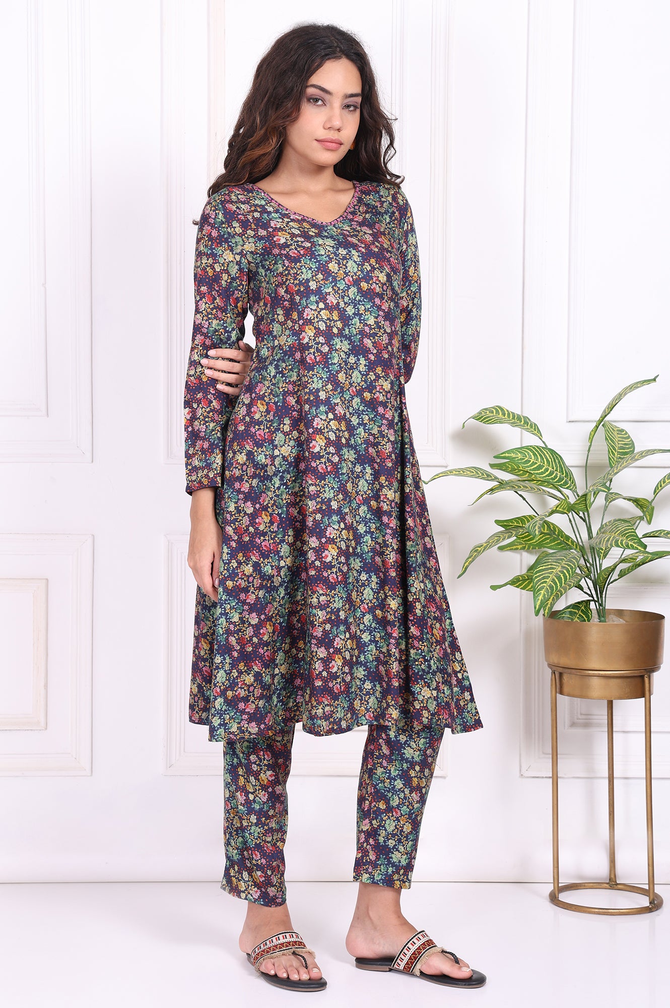 Multicolor Floral Printed Straight Rayon Kurta and Straight Pant Set