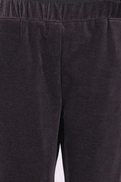 Charcoal Thread Embroidered Straight Velvet Kurta with Pants and Dupatta Set