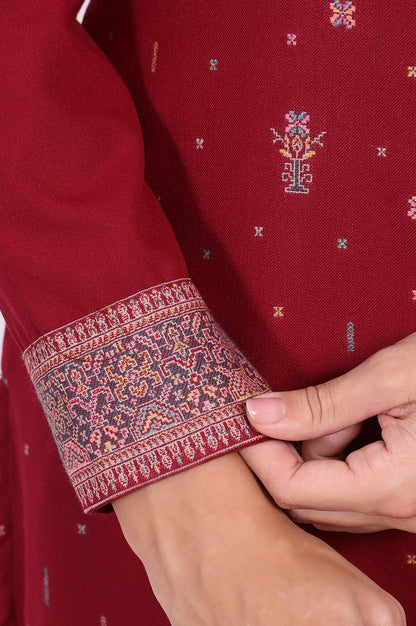 Maroon Ethnic Motifs Printed Straight Kurta, Straight Pants and Dupatta Set