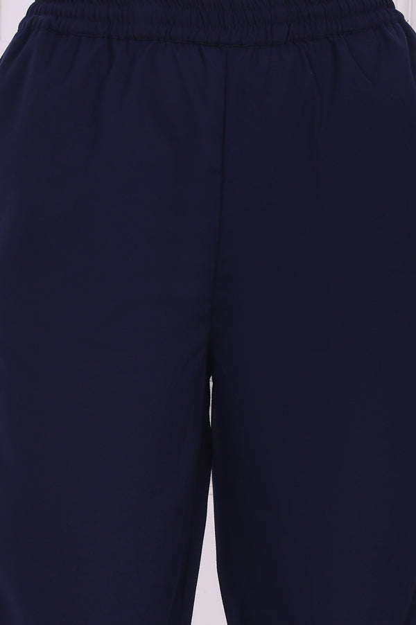 Navy Blue Ethnic Motifs Printed Straight Kurta, Pants and Dupatta Set