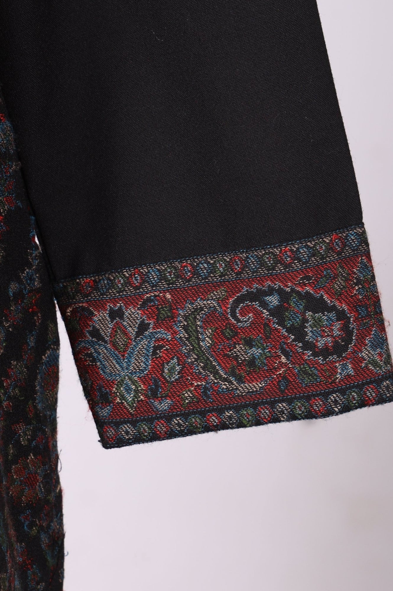Black Paisley Yarn Dyed Winter Straight Kurta with Pants and Dupatta Set