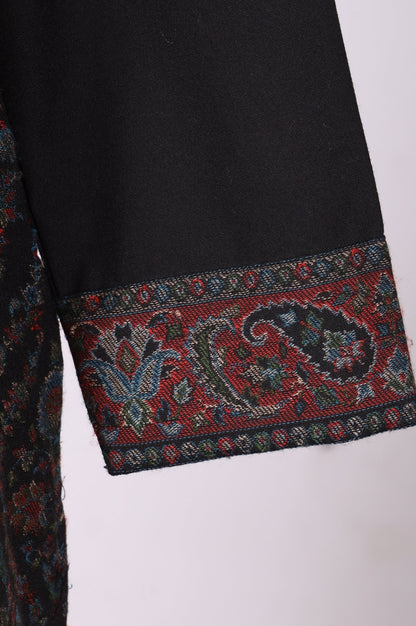 Black Paisley Yarn Dyed Winter Straight Kurta with Pants and Dupatta Set