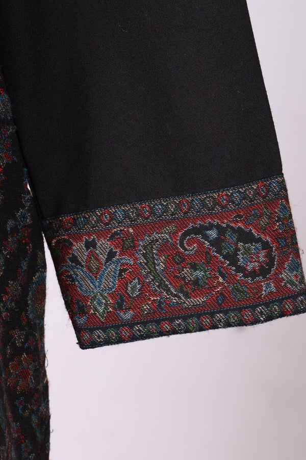 Black Paisley Yarn Dyed Winter Straight Kurta with Pants and Dupatta Set