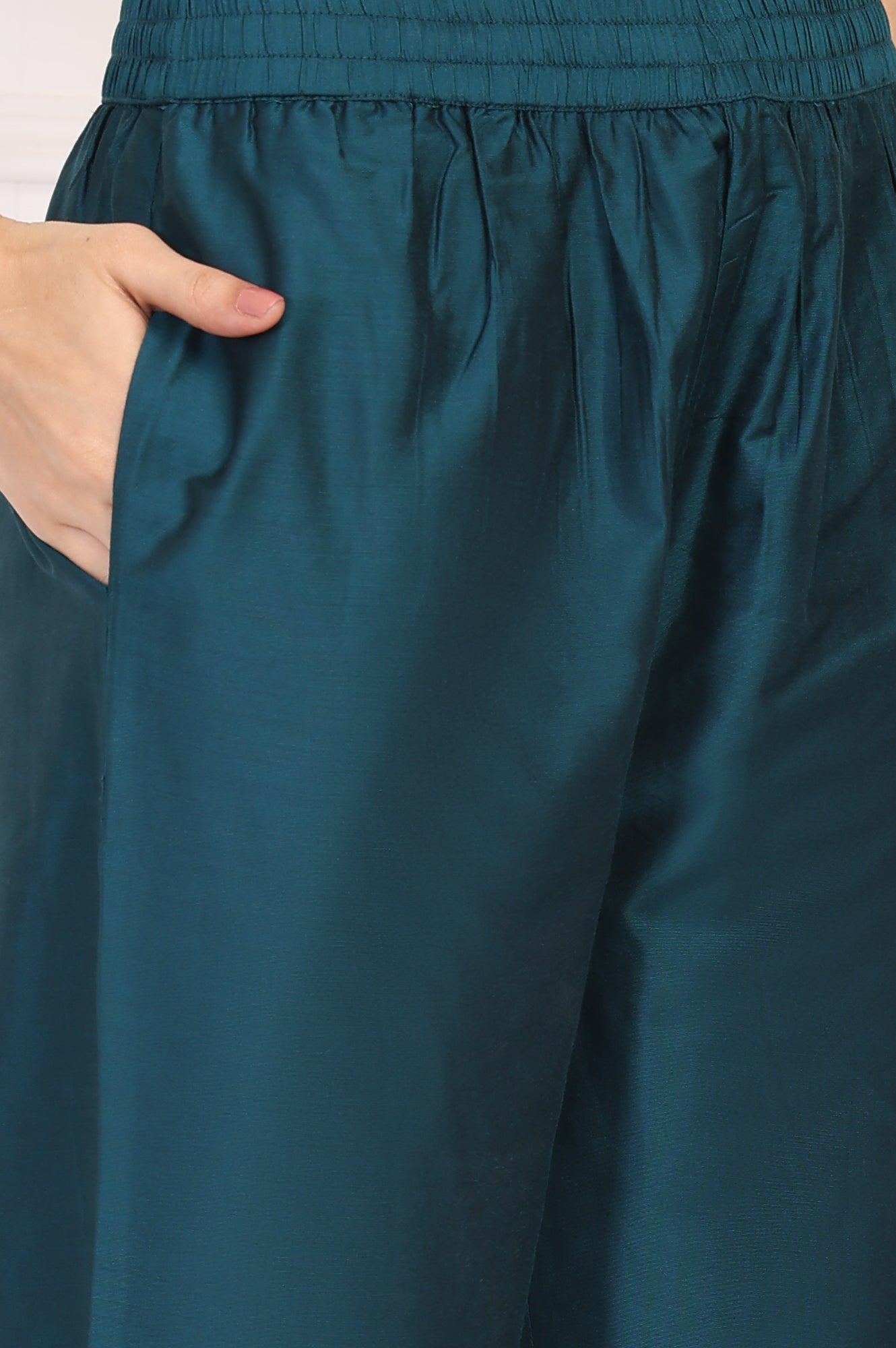 Teal Embroidered Straight Kurta with Straight Pants and Dupatta Set