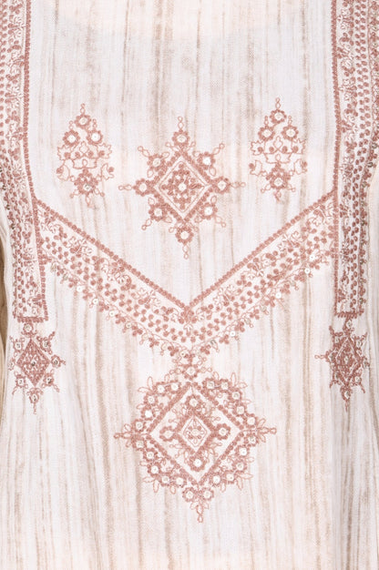 Beige Thread Embroidered Rayon Straight Winter Kurta with Pants Co-ord Set