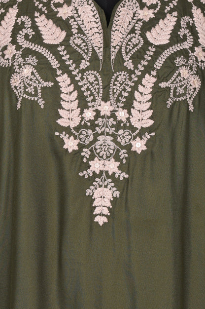 Olive Thread Embroidered Straight Kurta with Pants Set