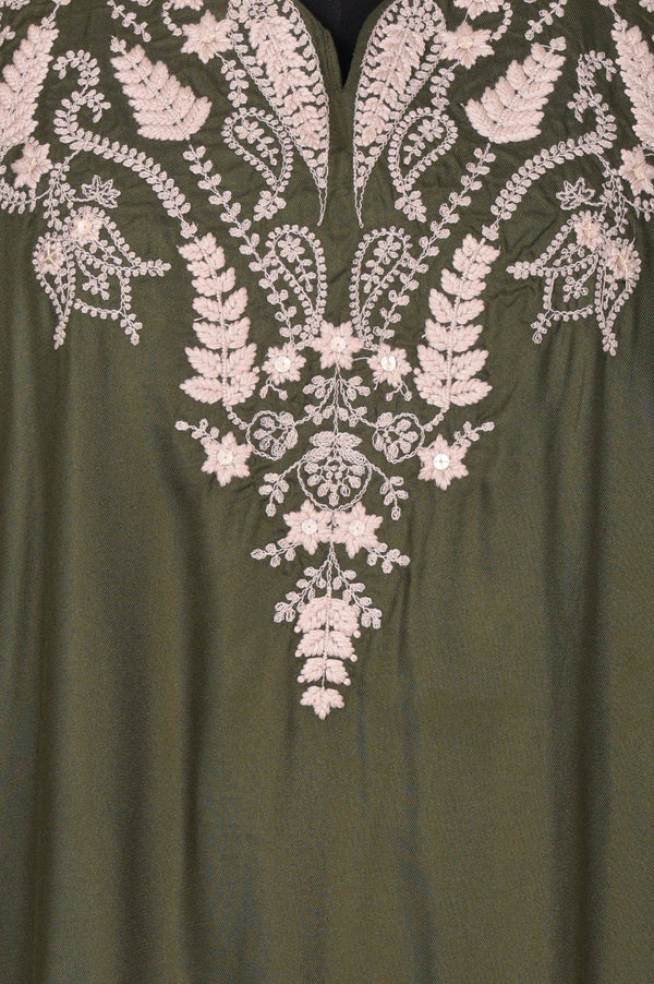 Olive Thread Embroidered Straight Kurta with Pants Set