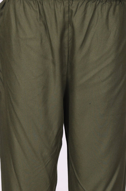 Olive Thread Embroidered Straight Kurta with Pants Set