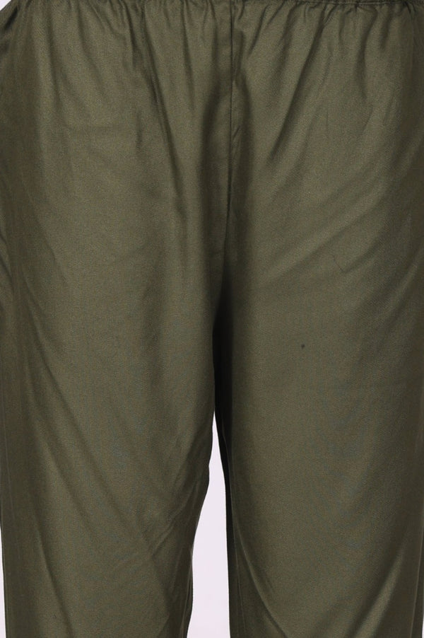 Olive Thread Embroidered Straight Kurta with Pants Set