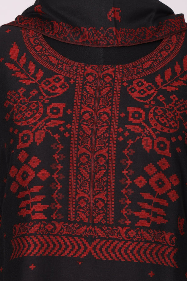 Black Floral Printed Jacquard Straight Kurta with Pants and Dupatta Set