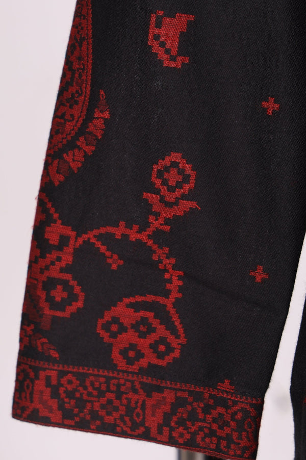 Black Floral Printed Jacquard Straight Kurta with Pants and Dupatta Set