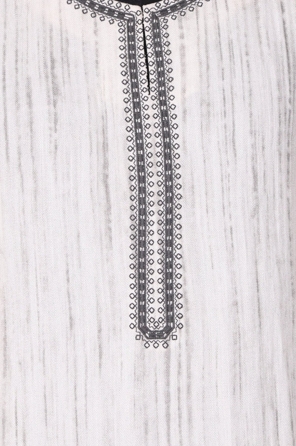 Off White Striped Rayon Blend Winter Straight Kurta with Pants Set