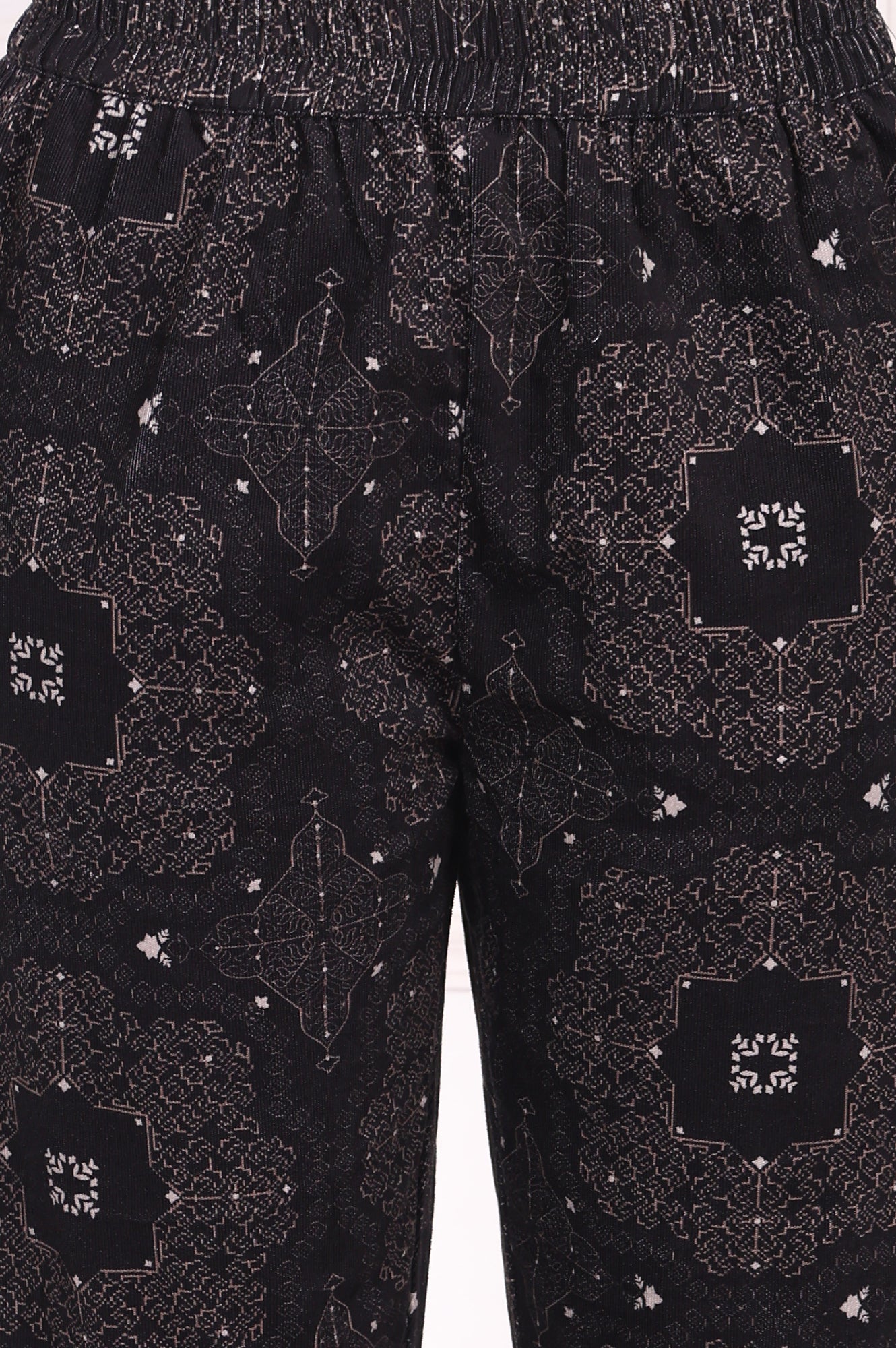 Black Ethnic Motifs Printed Embroidered Pure Cotton Straight Kurta and Pants Set
