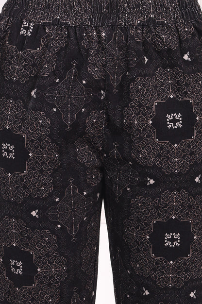 Black Ethnic Motifs Printed Embroidered Pure Cotton Straight Kurta and Pants Set