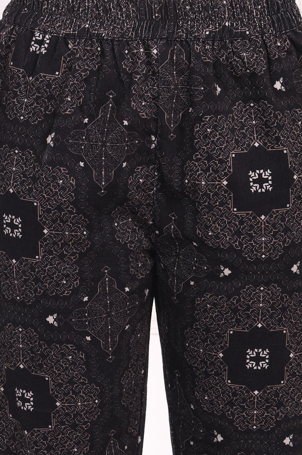 Black Ethnic Motifs Printed Embroidered Pure Cotton Straight Kurta and Pants Set