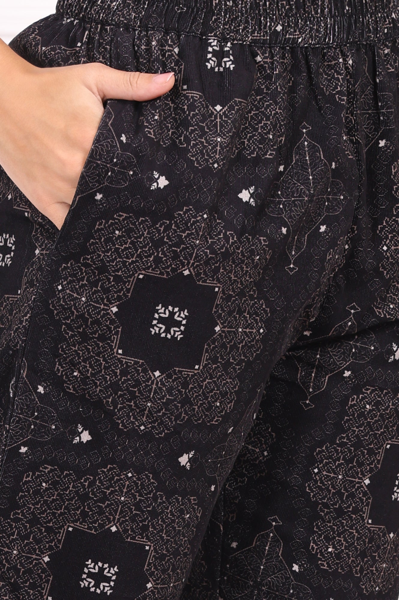 Black Ethnic Motifs Printed Embroidered Pure Cotton Straight Kurta and Pants Set