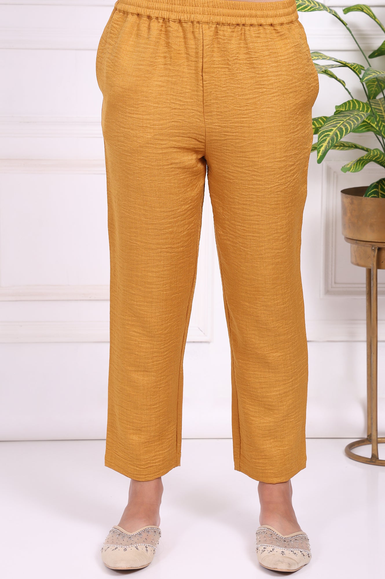 Mustard Floral Embroidered Straight Kurta with Straight Pant and Dupatta Set