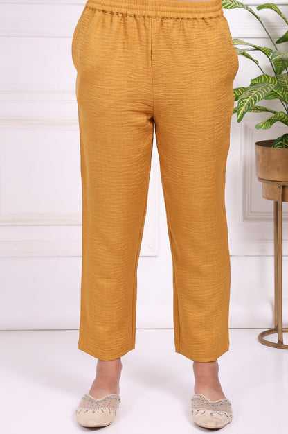 Mustard Floral Embroidered Straight Kurta with Straight Pant and Dupatta Set