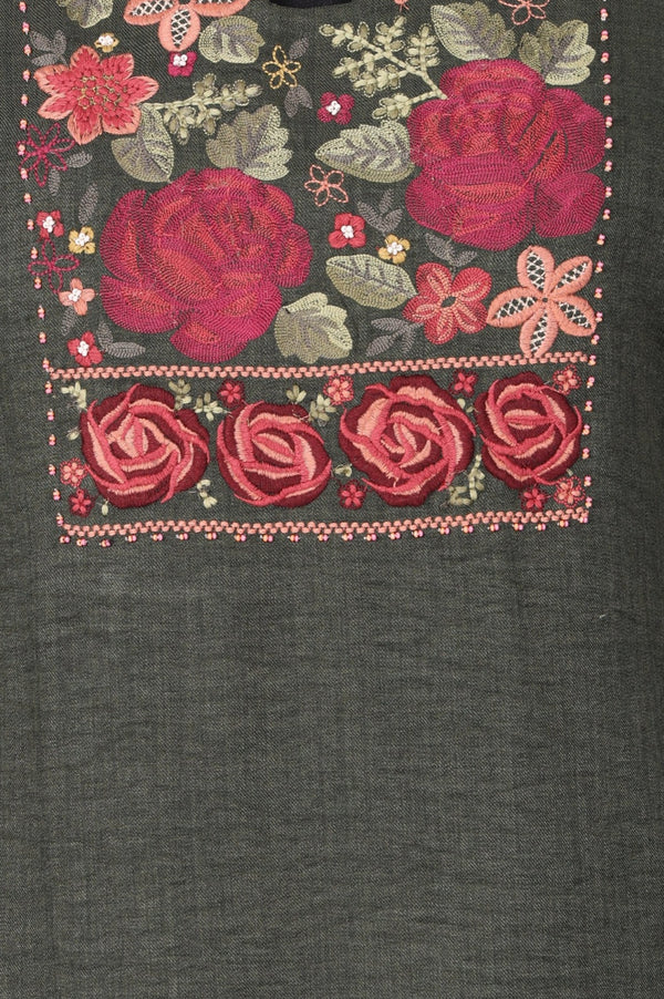 Olive Thread Embroidered Straight Winter Kurta with Pants and Dupatta Set