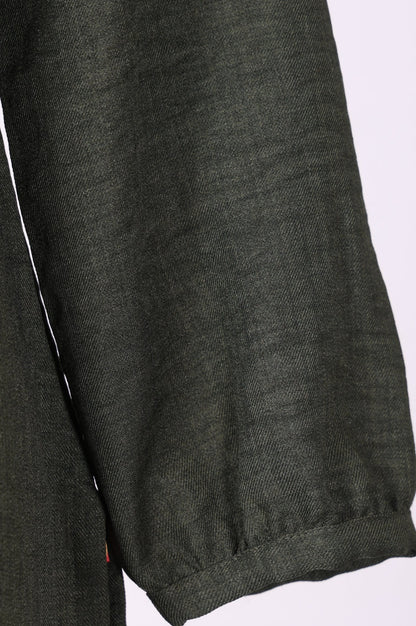 Olive Thread Embroidered Straight Winter Kurta with Pants and Dupatta Set