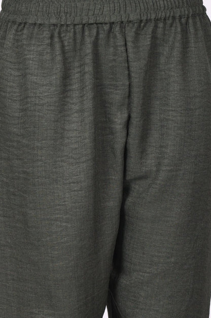 Olive Thread Embroidered Straight Winter Kurta with Pants and Dupatta Set