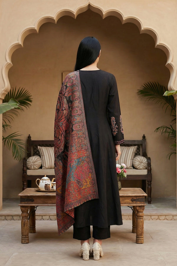 Black Embroidered Anarkali Kurta with Pants and Dupatta Set