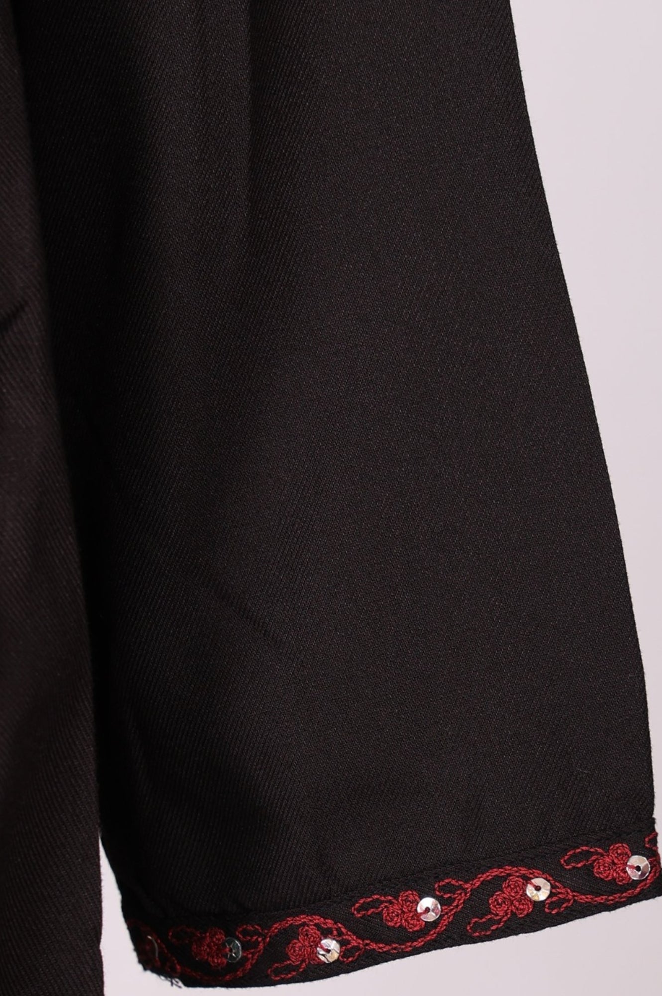 Black Solid Embroidered Straight Winter Kurta with Pants and Dupatta Set