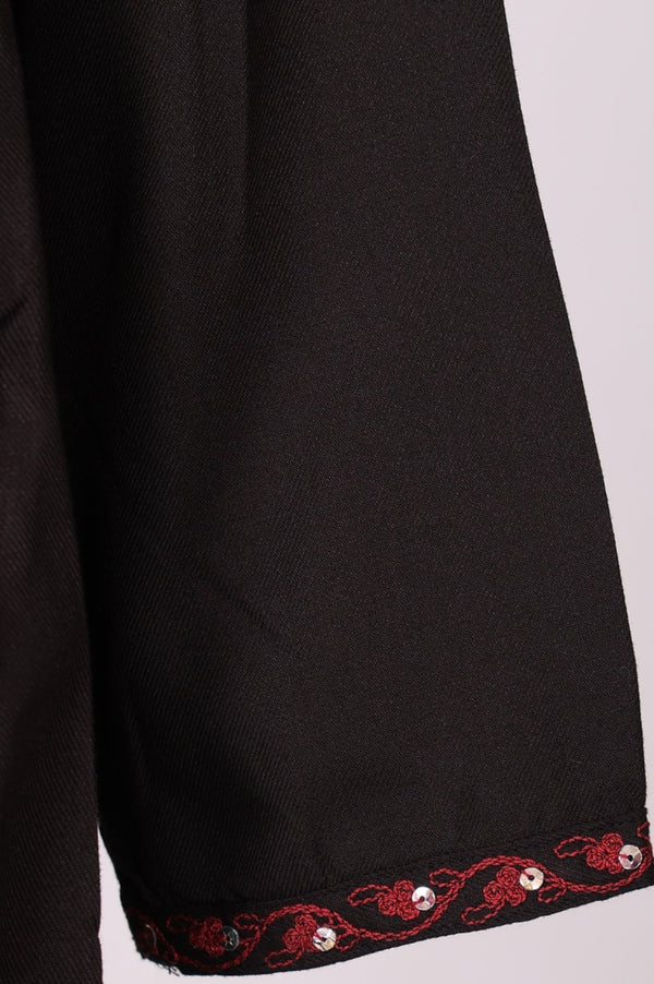 Black Solid Embroidered Straight Winter Kurta with Pants and Dupatta Set