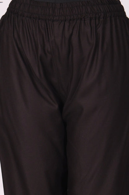 Black Solid Embroidered Straight Winter Kurta with Pants and Dupatta Set