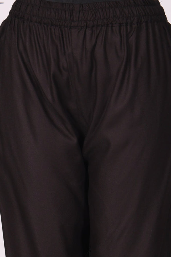 Black Solid Embroidered Straight Winter Kurta with Pants and Dupatta Set