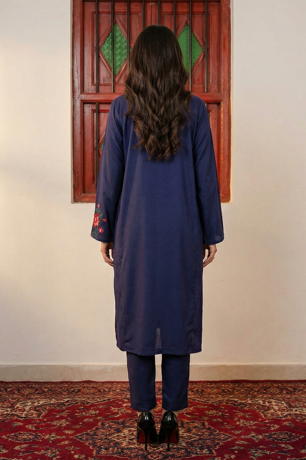 Navy Blue Thread Embroidered Straight Kurta with Pants Co-ord Set