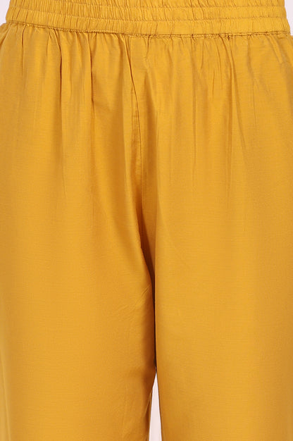 Yellow Embroidered A-Line Rayon Kurta with Straight Pant