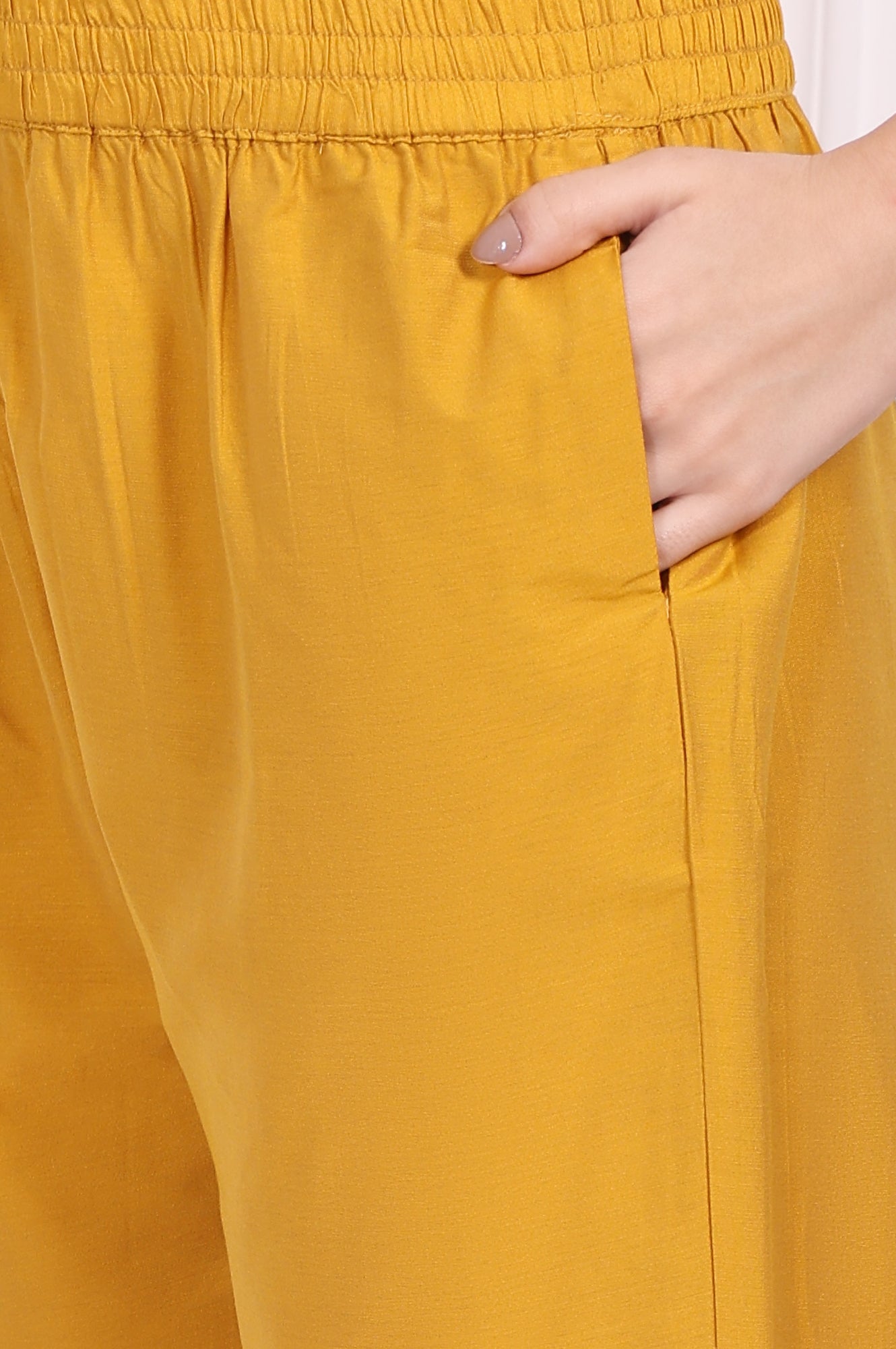 Yellow Embroidered A-Line Rayon Kurta with Straight Pant