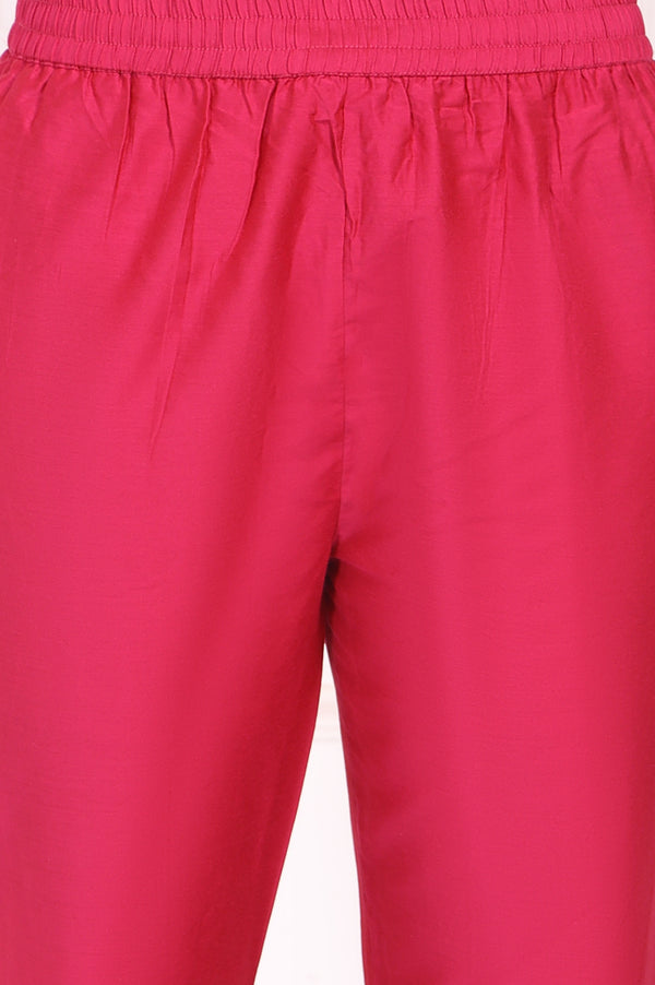 Pink Solid Embroidered Straight Kurta and Straight Pants Set