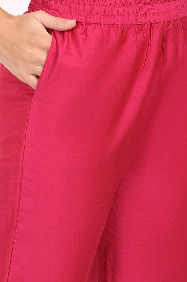 Pink Solid Embroidered Straight Kurta and Straight Pants Set
