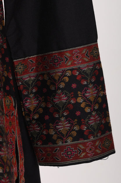 Black Yarn Dyed Cotton Blend Straight Winter Kurta with Pants and Dupatta Set