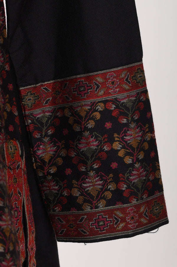 Black Yarn Dyed Cotton Blend Straight Winter Kurta with Pants and Dupatta Set