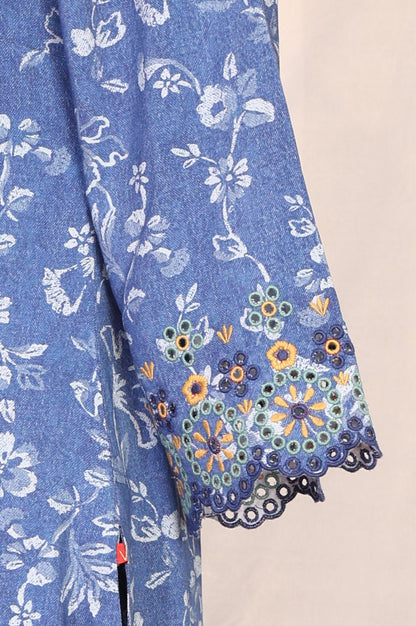 Blue Floral Printed Straight Kurta with Pants Set