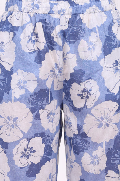 Blue Floral Printed Pure Cotton Straight Kurta and Flared Pants Co-ord Set