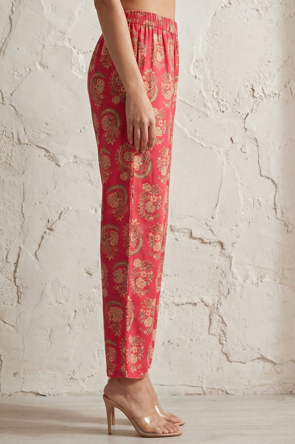 Pink Paisley Thread Embroidered Straight Fit Ankle Length Mid Rise Pants