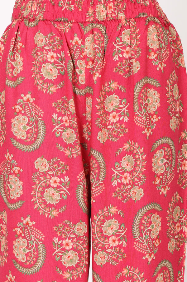 Pink Paisley Thread Embroidered Straight Fit Ankle Length Mid Rise Pants