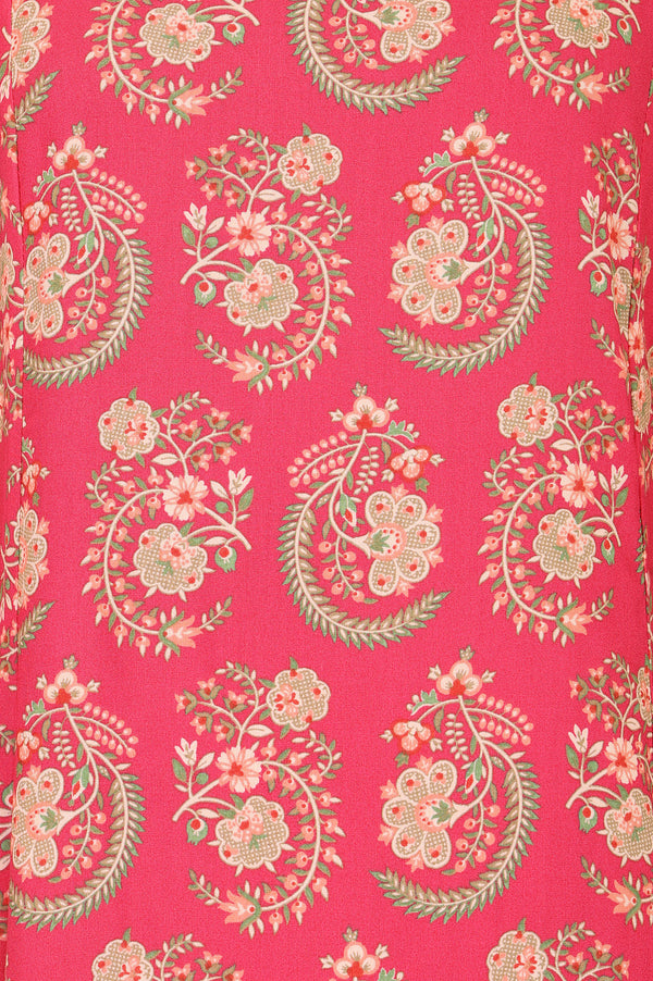 Pink Ethnic Motifs Rayon A-line Kurta