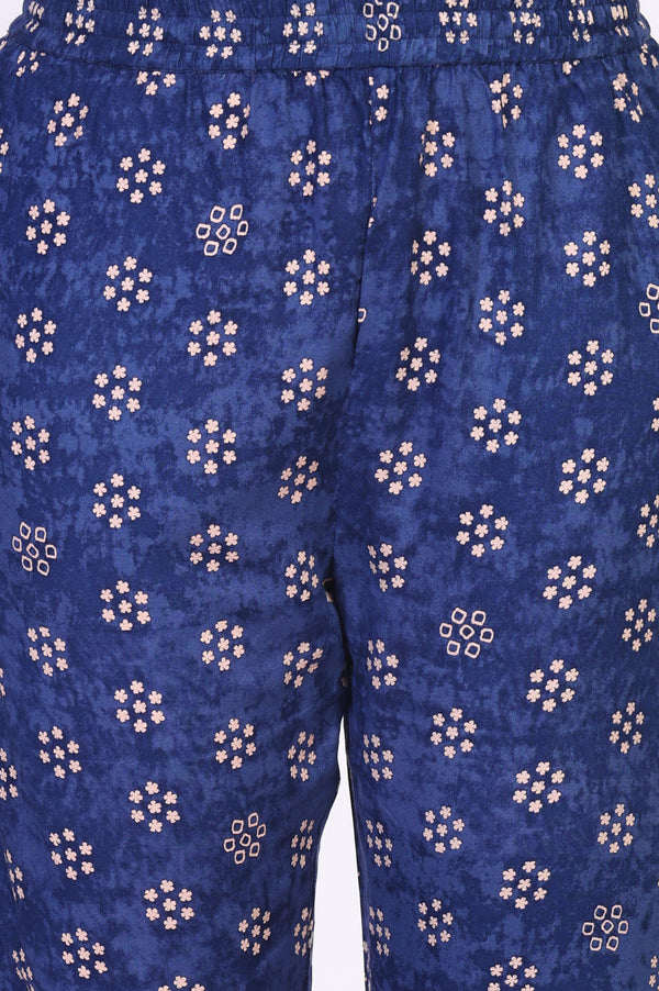 Blue Floral Printed Straight Kurta with Straight Pant and Dupatta Set