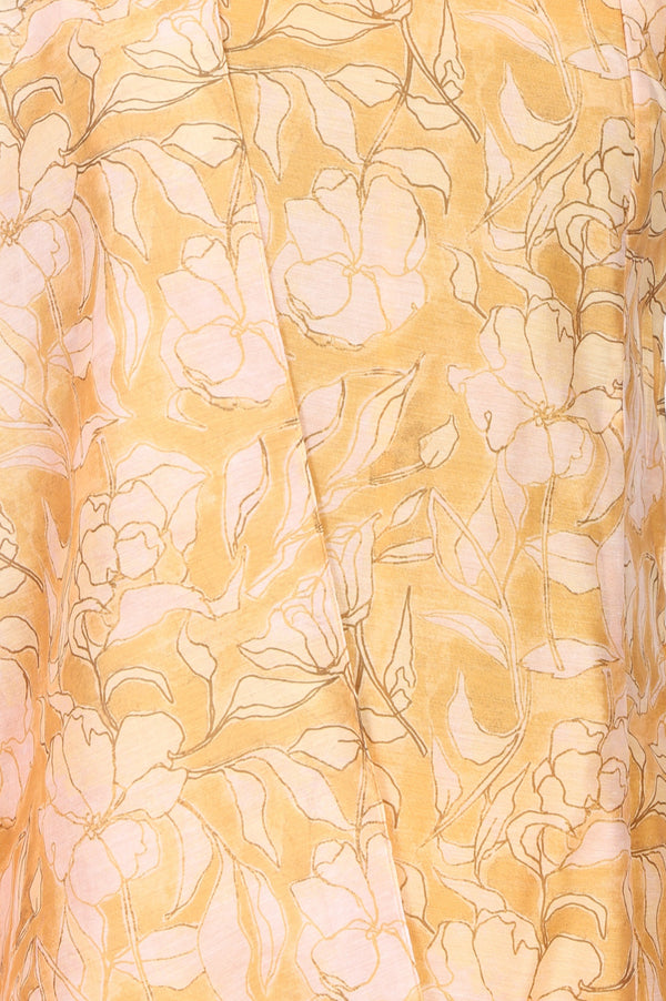 Yellow Floral Printed Chanderi Sleeveless Straight Kurta with Palazzo and Dupatta Set